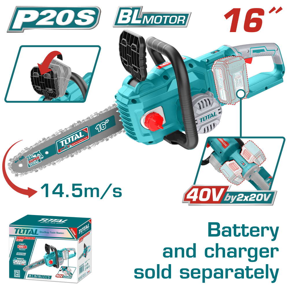 Total Brushless Chain Saw 40V (by2x20v) 16" Without Battery And Charger