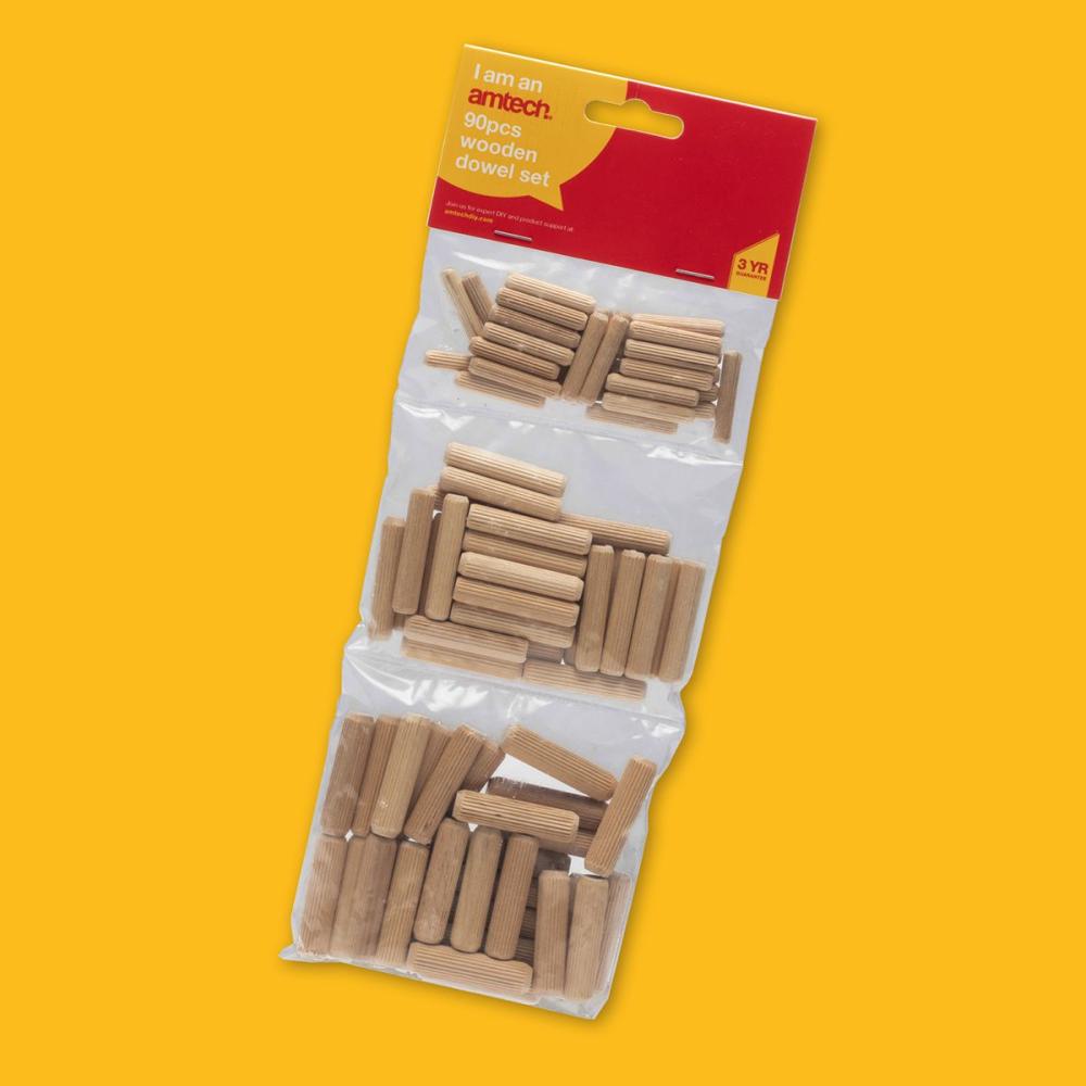 Wooden Dowel Set 90pcs Amtech