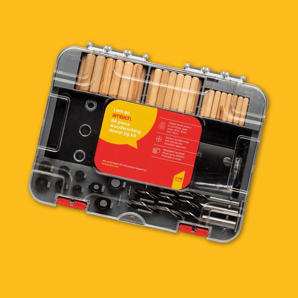 Woodworking Dowel Jig Kit 84 Piece Amtech