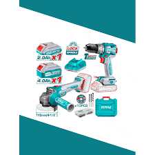 Total Cordless Combo Kit 20v Impact Drill 66Nm + Angle Grinder 115mm With 1 Battery 4Ah, 1 Battery 2Ah And Charger