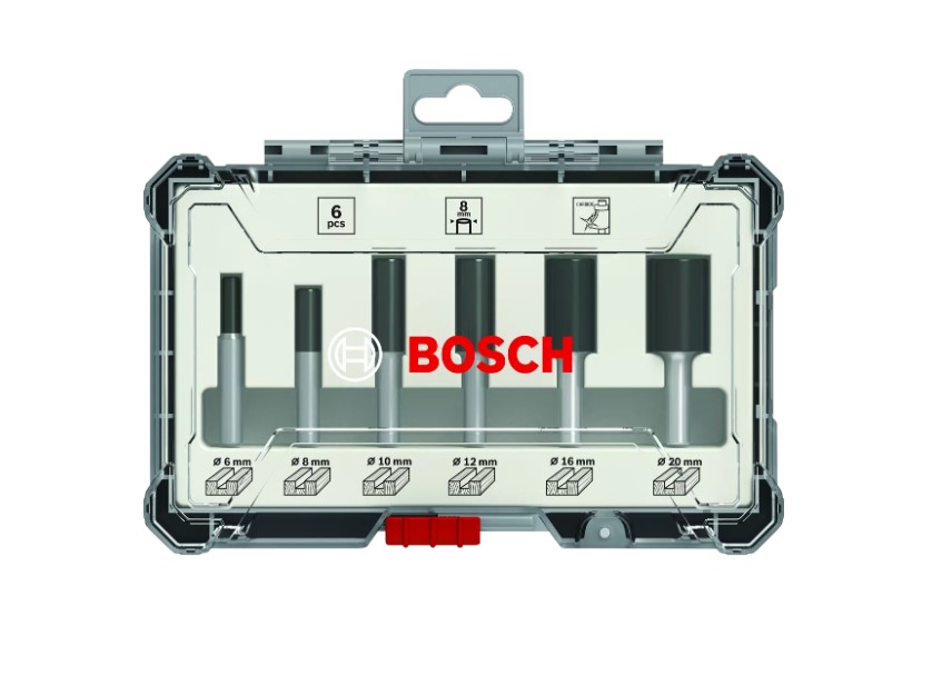 Bosch Router Bit Set 6 Pcs Straight Bits 8 Mm Shank