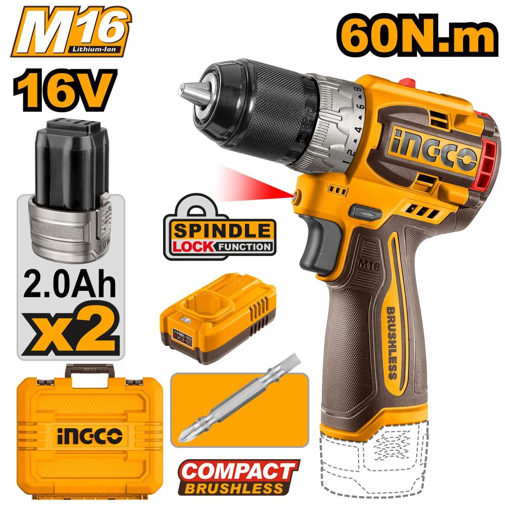INGCO Compact Brushless Cordless Drill 16 V