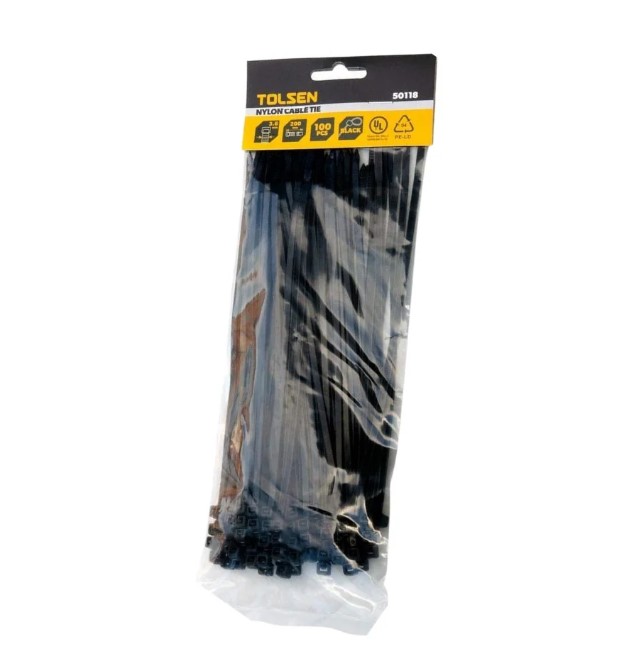 TOLSEN NYLON CABLE TIE (INDUSTRIAL) 3.6*200mm Black