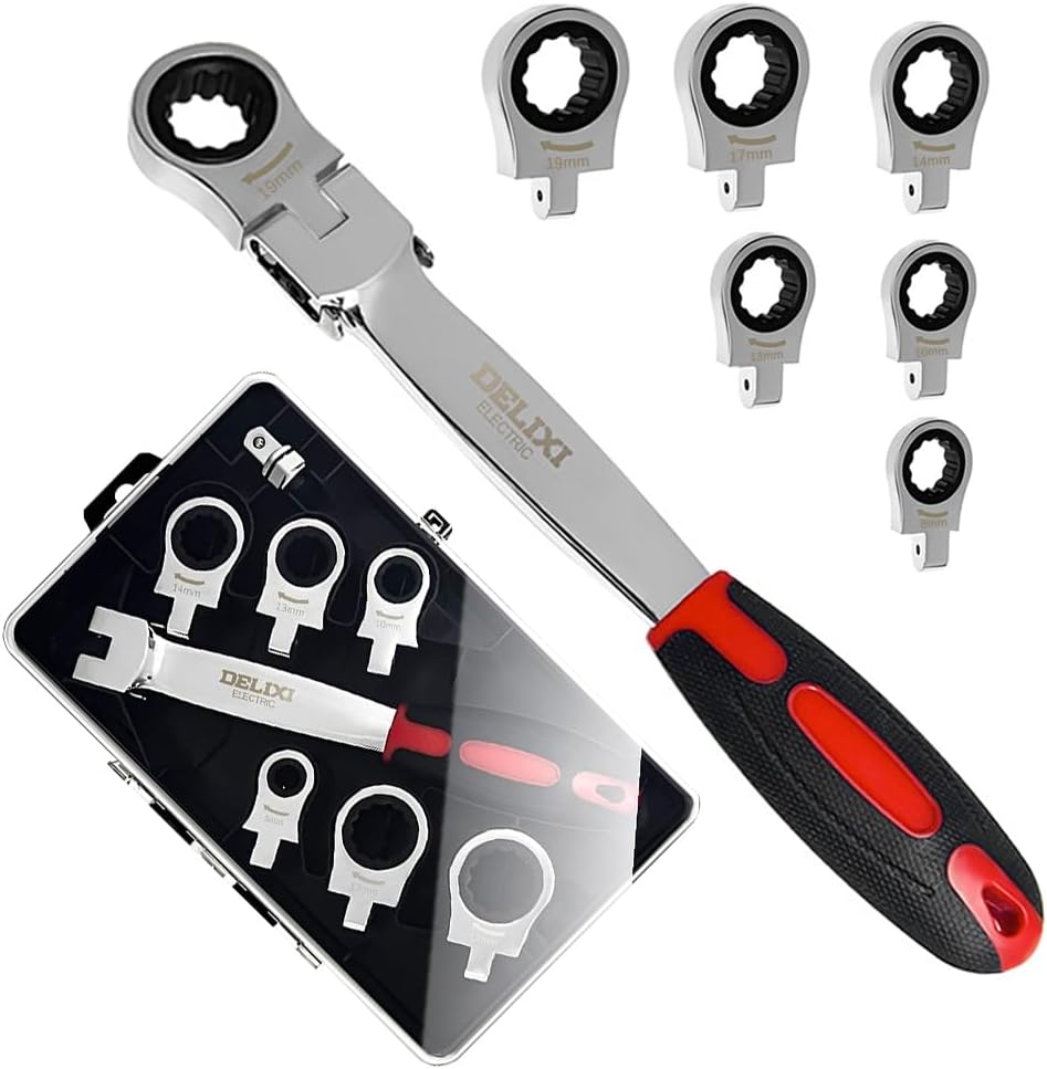 طقم مفاتيح ربط راتشة رأس مرن قابلة للتبديل 6 في 1، بمقاسات من 8 إلى 19 مم
