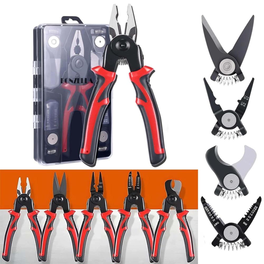 Multifunctional Pliers Tool Kit 5 IN 1 With 5 Interchangeable Heads Combination Lineman Pliers ,Cable Cutting ,Wire Stripping