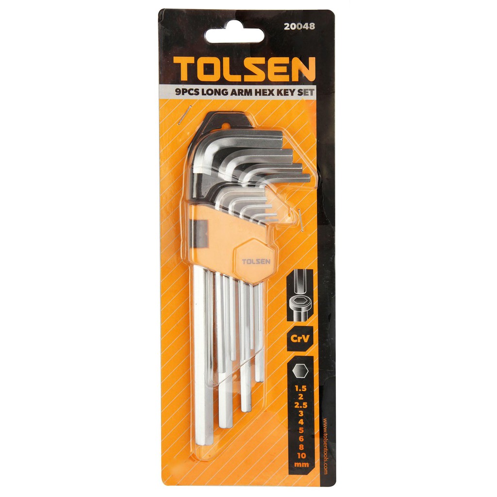 TOLSEN 9PCS LONG ARM HEX KEY SET