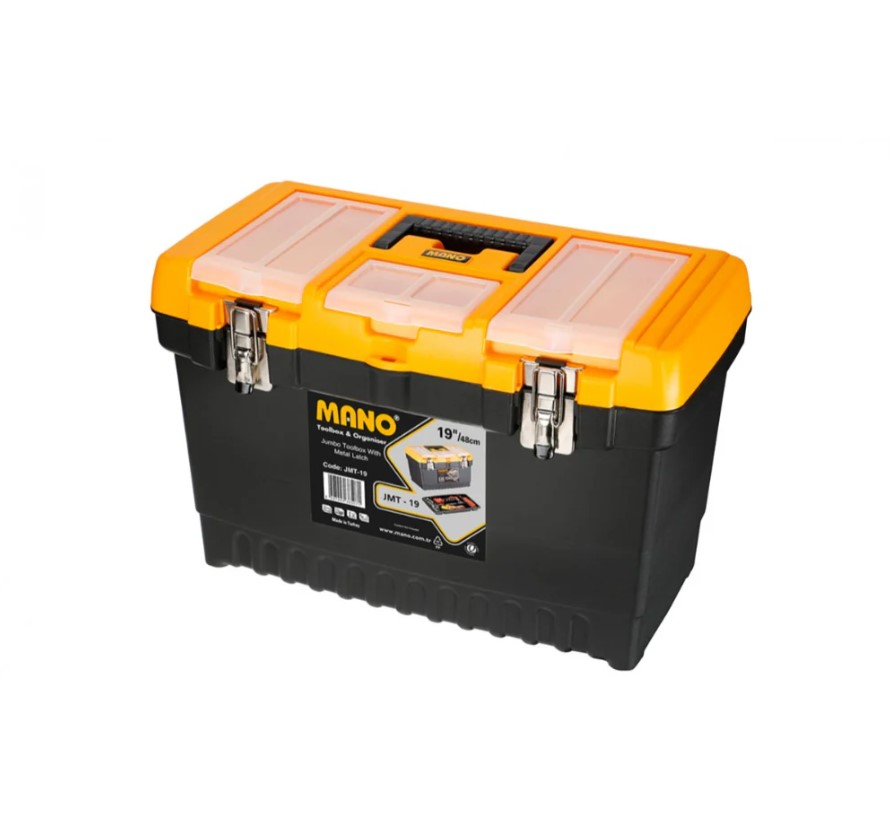 Jumbo Plastic Tool Box With Plastic Lock And Upper Compartments, 19 Inches, Size 486×267×320 Mm, Brand: MANO, Made In Turkey