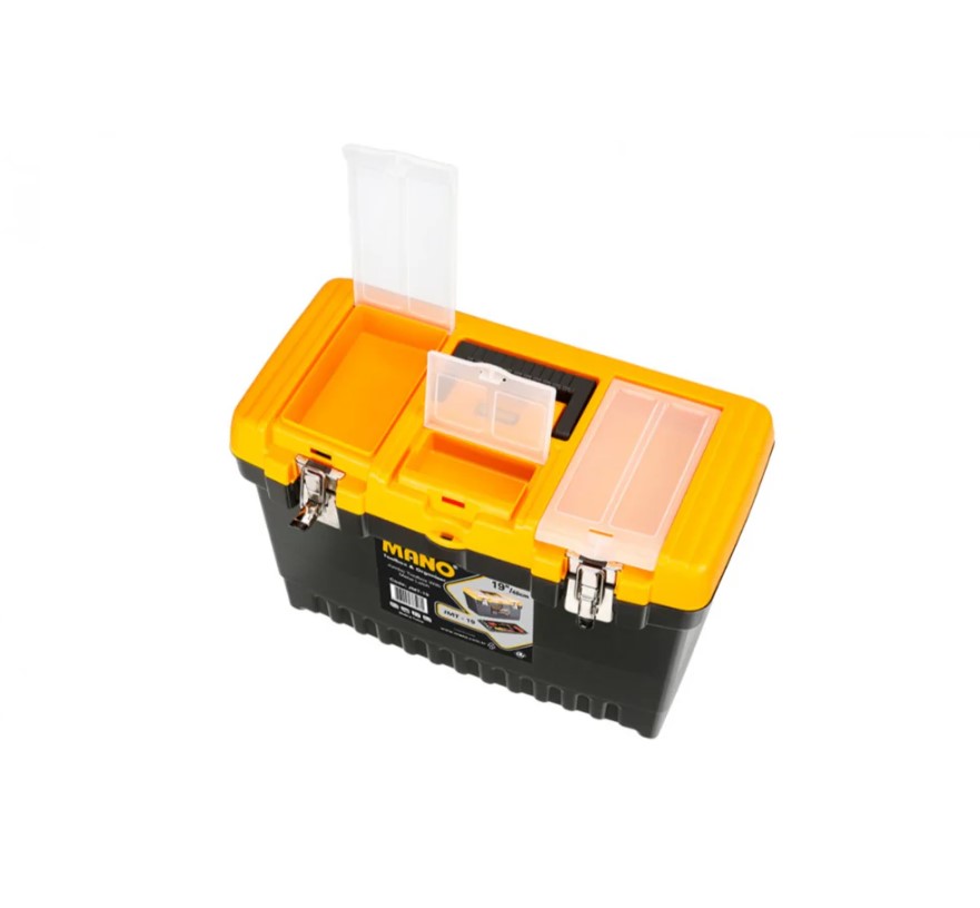 Jumbo Plastic Tool Box With Plastic Lock And Upper Compartments, 22 Inches, Size 564×310×388 Mm, Brand: MANO, Made In Turkey
