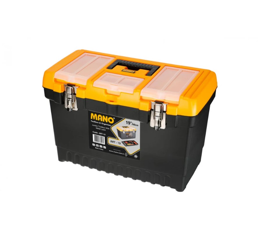 Jumbo Plastic Tool Box With Plastic Lock And Upper Compartments, 22 Inches, Size 564×310×388 Mm, Brand: MANO, Made In Turkey