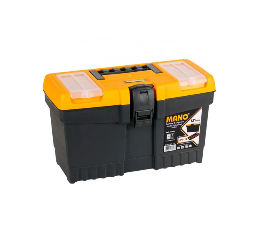 Jumbo Plastic Tool Box With Plastic Lock And Upper Compartments, 13 Inches, Size 320×155×187 Mm, Brand: MANO, Made In Turkey