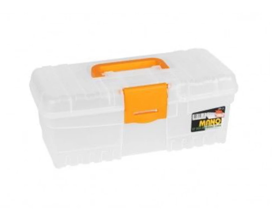 "Economical Transparent Plastic Tool Box, 12 Inches, Size 360×155×110 Mm, Brand: MANO, Made In Turkey