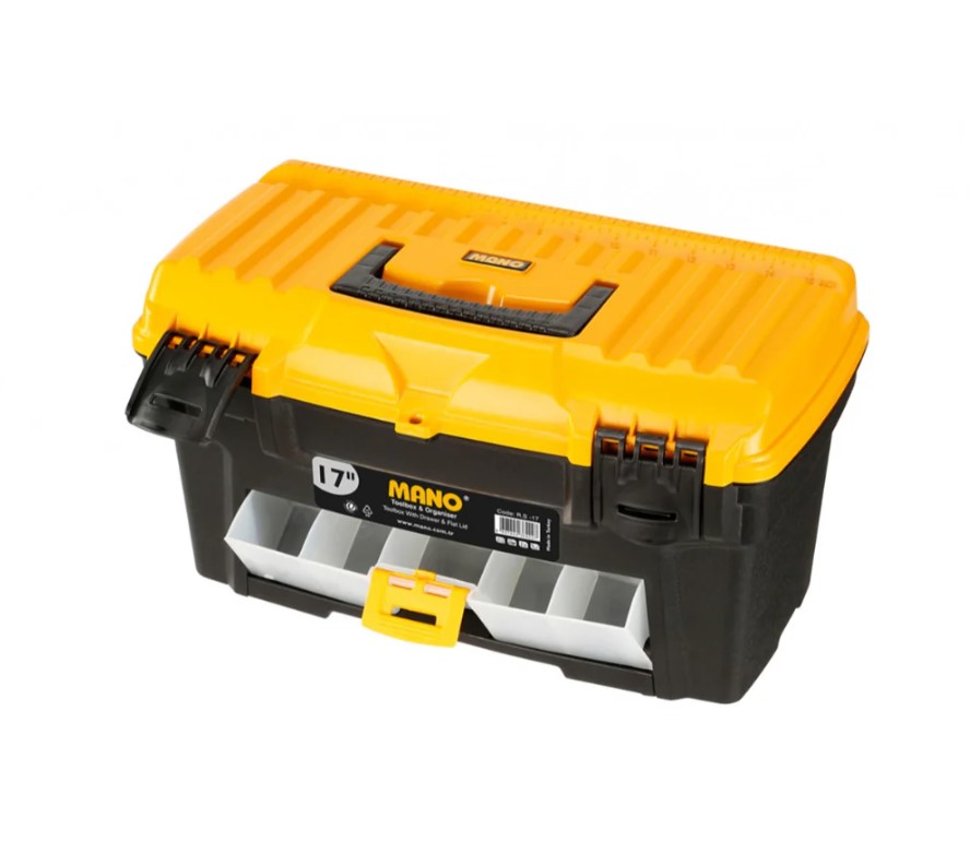 Plastic Tool Box With Sliding External Drawer, 17 Inches, Size 434×250×238 Mm, Brand: MANO, Made In Turkey