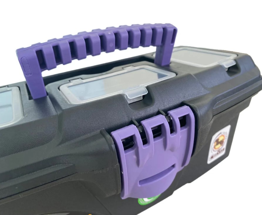 Plastic Tool Box With Upper Compartments, Purple Color, 13 Inches, Size 320×165×135 Mm, Brand: MANO, Made In Turkey