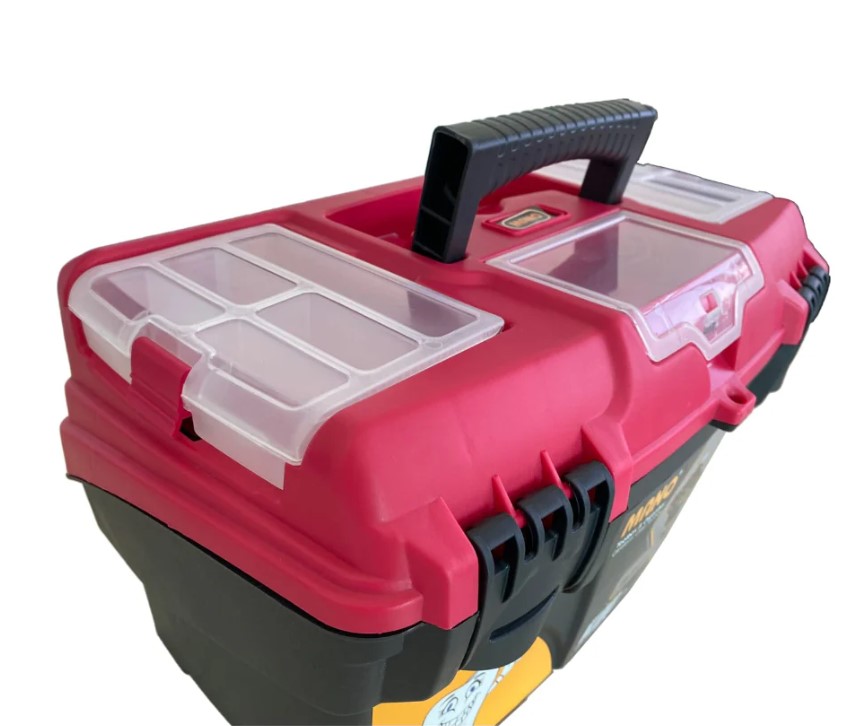 Plastic Tool Box With Upper Compartments And Movable Internal Drawers, Red Color, New Model, 17 Inches, Size 434×250×238 Mm, Brand: MANO