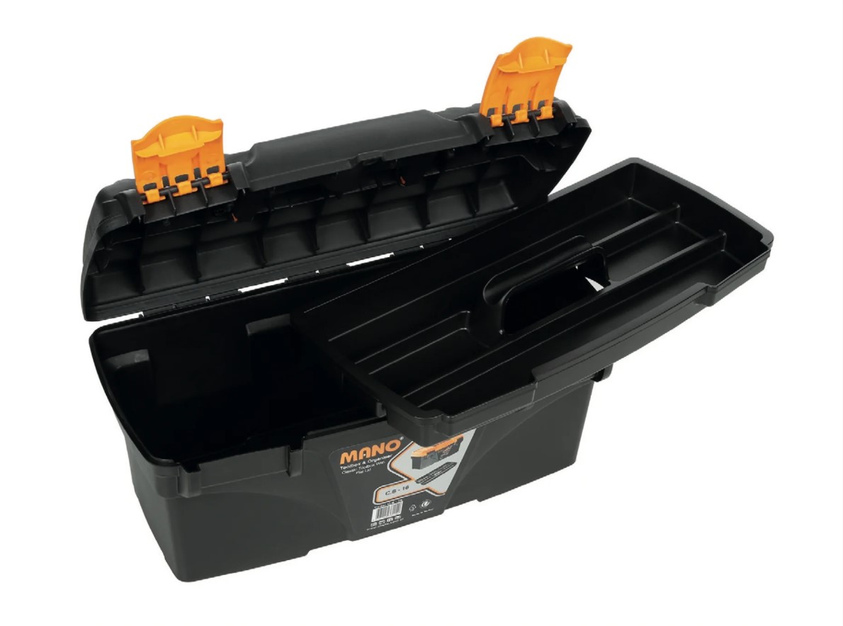 Plastic Tool Box, Yellow Color, 16 Inches, Size 410×206×192 Mm, Brand: MANO, Made In Turkey
