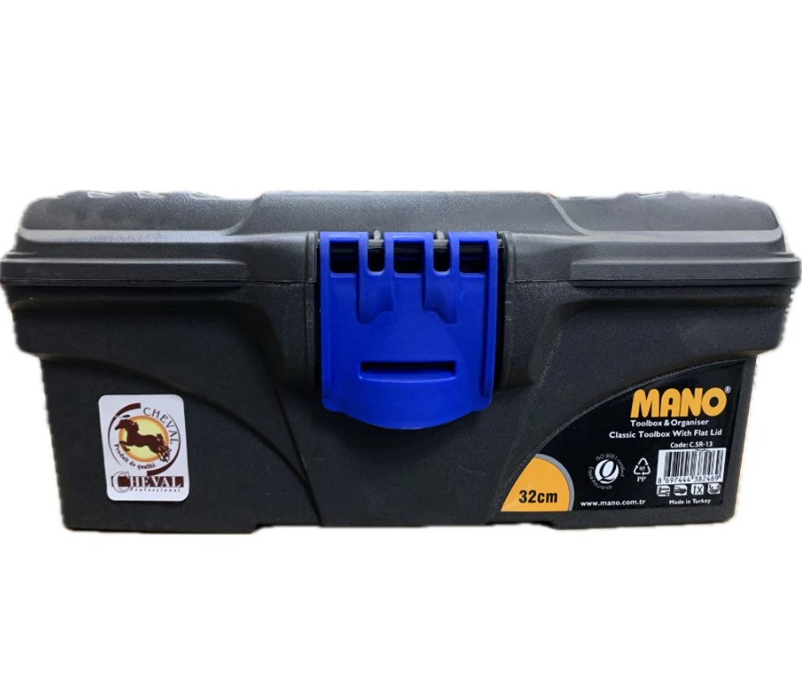 Plastic Tool Box, Blue Color, 13 Inches, Size 320×165×135 Mm, Brand: MANO, Made In Turkey.