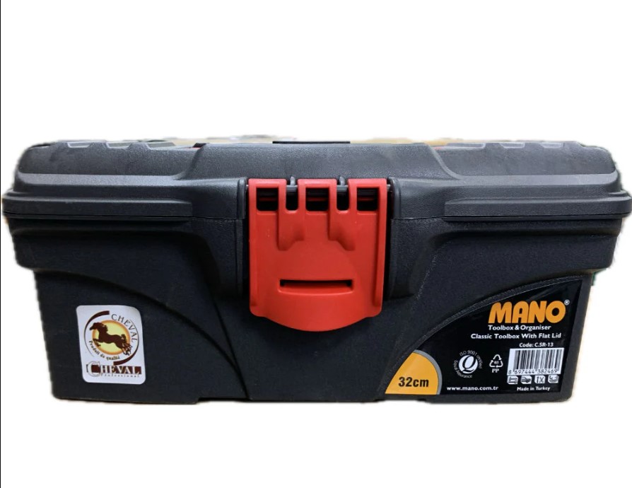 Plastic Tool Box, Red Color, 13 Inches, Size 320×165×135 Mm, Brand: MANO, Made In Turkey