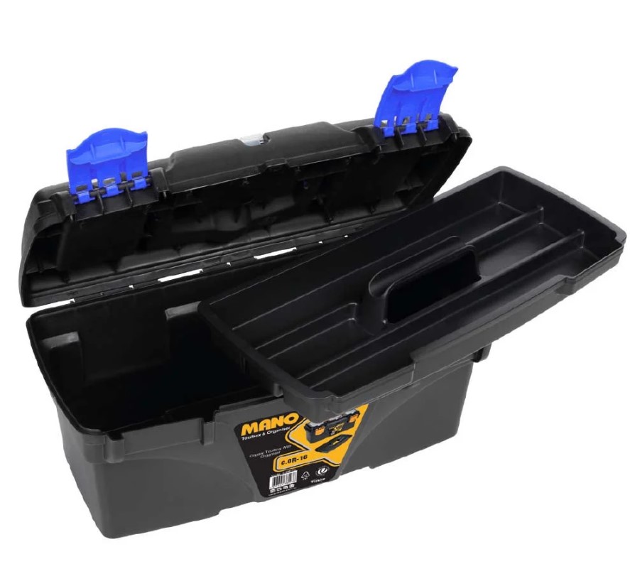 Plastic Tool Box With Upper Compartments, Blue Color, 16 Inches, Size 410×206×192 Mm, Brand: MANO, Made In Turkey