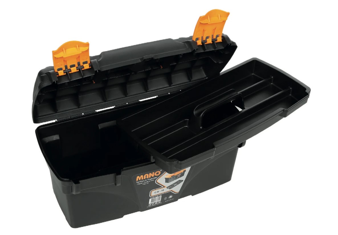 Plastic Tool Box, Red Color, 16 Inches, Size 410×206×192 Mm, Brand: MANO, Made In Turkey