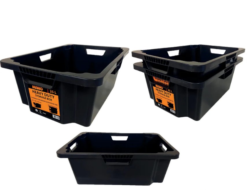 Plastic Heavy-Duty Open Storage Box, 35 Liters, Size 406×602×215 Mm, Brand: Mano, Made In Turkey.