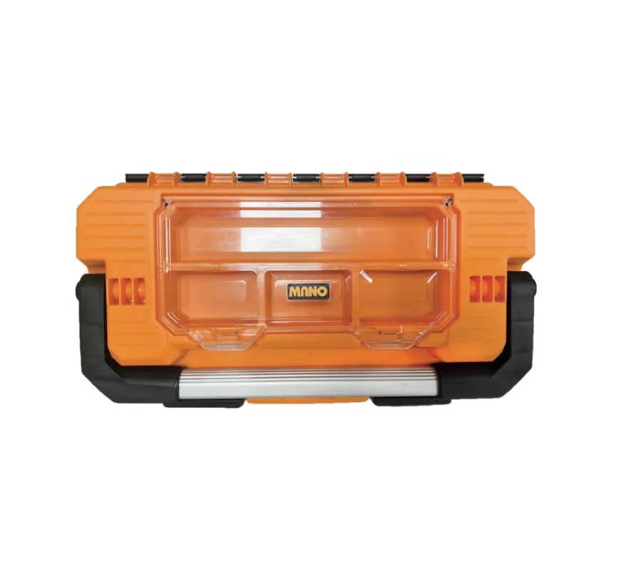 Professional Plastic Tool Box With Aluminum Handle, 22 Inches, Dimensions: 300×550×303 Mm, Brand: Mano, Made In Turkey.