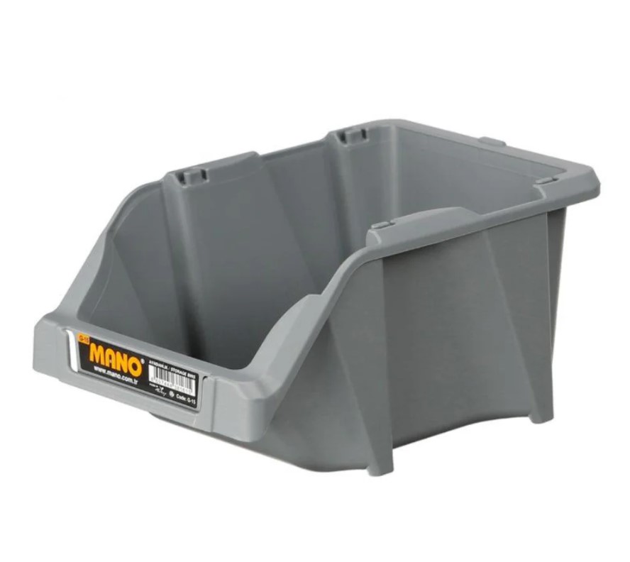 Open Plastic Storage Box, Gray Color, No. 15, Dimensions: 125×195×90 Mm, Brand: Mano, Made In Turkey.
