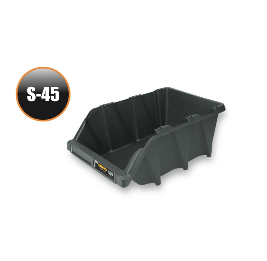Open Plastic Storage Box, Black Color, No. 45, Dimensions: 356×555×227 Mm, Brand: Mano, Made In Turkey.