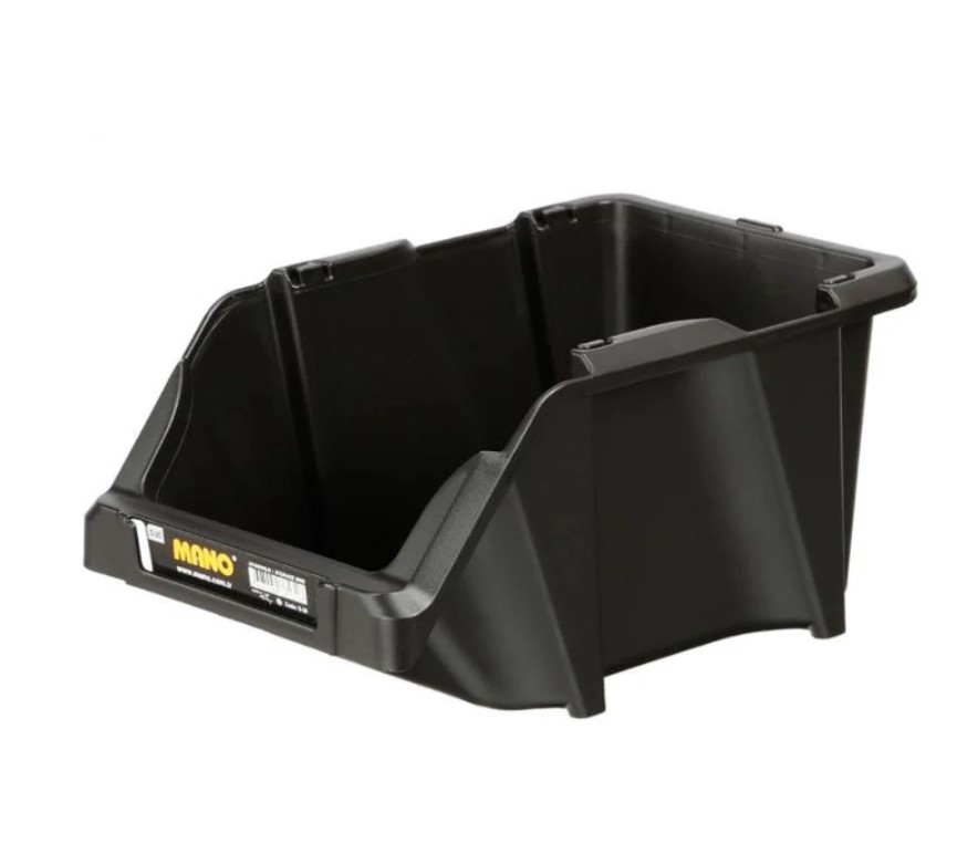 Open Plastic Storage Box, Black Color, No. 20, Dimensions: 152×245×122 Mm, Brand: Mano, Made In Turkey.