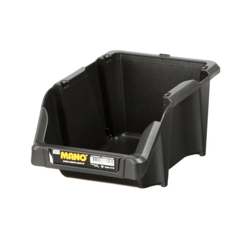 Open Plastic Storage Box, Black Color, No. 15, Dimensions: 125×195×90 Mm, Brand: Mano, Made In Turkey.