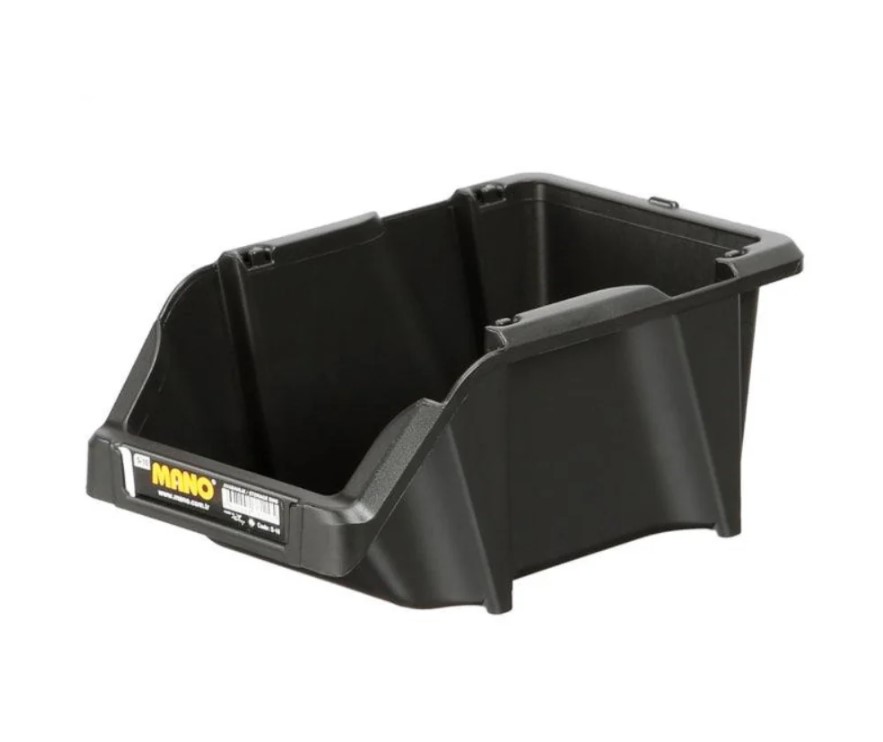 Open Plastic Storage Box, Black Color, No. 10, Dimensions: 103×165×75 Mm, Brand: Mano, Made In Turkey.