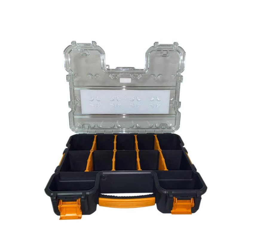 Heavy-Duty Plastic Tool Organizer With Removable Dividers, 17 Inches, Dimensions: 350×430×110 Mm, Brand: Mano, Made In Turkey.