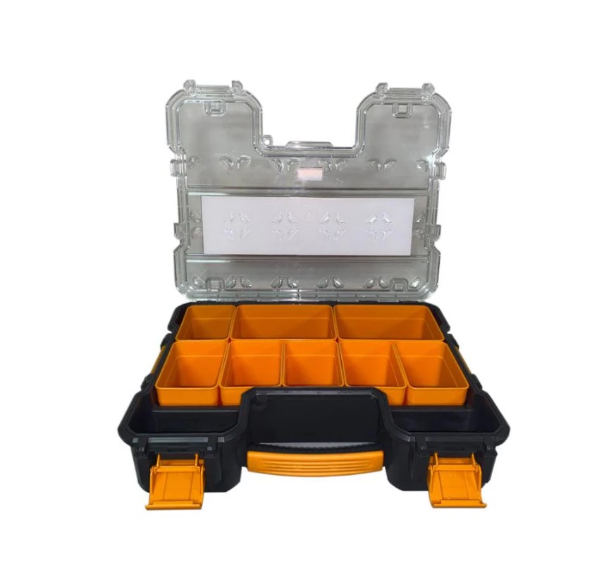 Heavy-Duty Plastic Tool Organizer With Adjustable Compartments, 17 Inches, Dimensions: 350×430×110 Mm, Brand: Mano, Made In Turkey.
