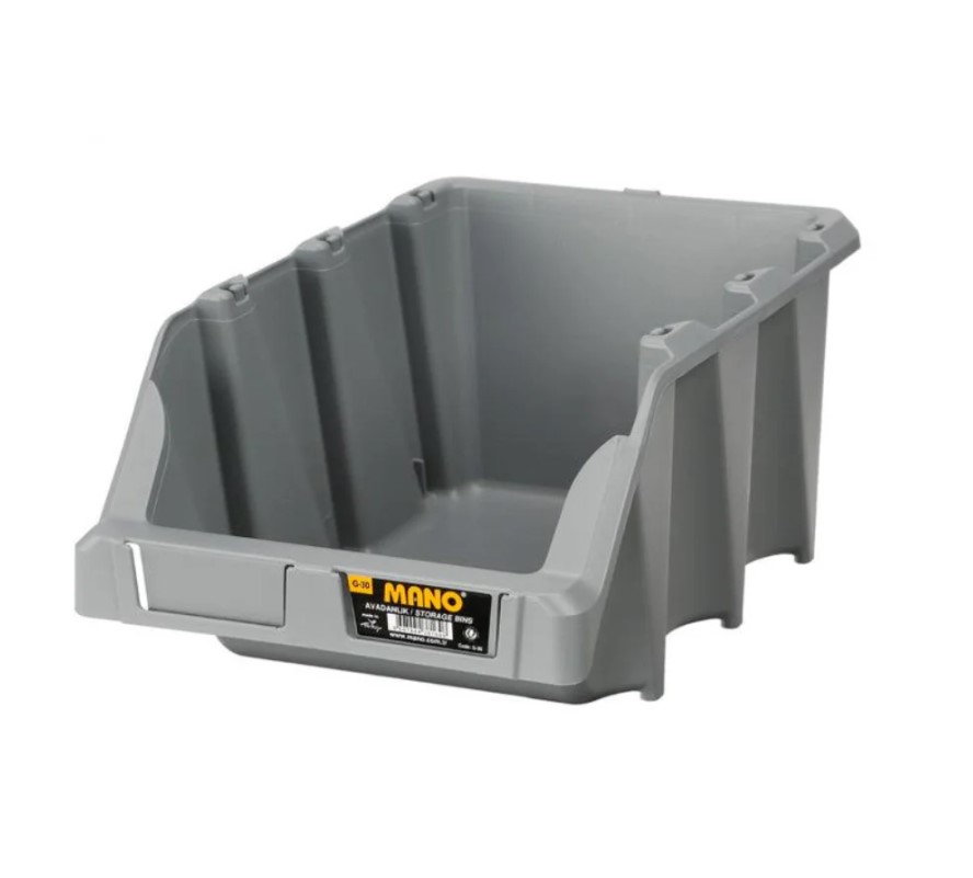 Open Plastic Storage Box, Gray Color, No. 30, Dimensions: 217×360×155 Mm, Brand: Mano, Made In Turkey.