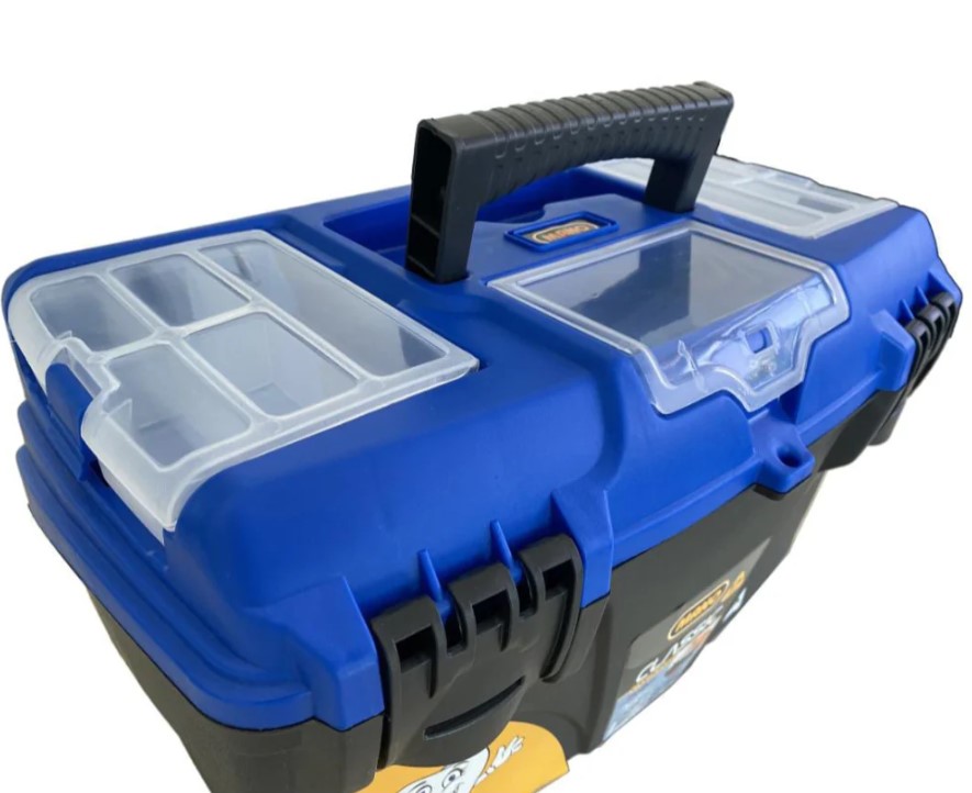 شنطة عدة بلاستيك بحوافظ علوية وادراج داخلية متحركة 17 بوصة لون ازرق مقاس 434×250×238 مم ماركة مانو صناعة تركي