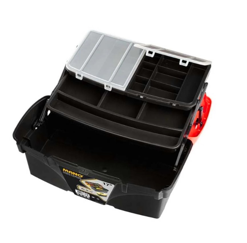 شنطة عدة بلاستيك بحوافظ علوية وادراج داخلية متحركة 17 بوصة لون احمر مقاس 434×250×238 مم ماركة مانو صناعة تركي