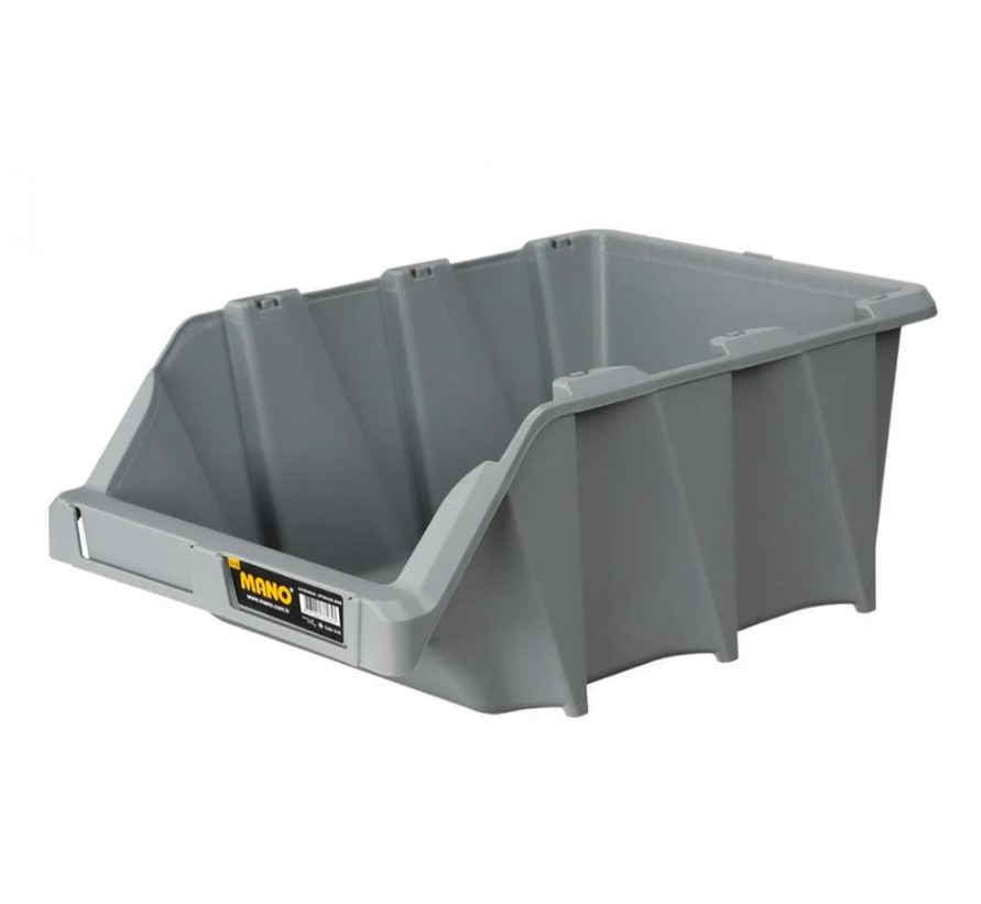Open Plastic Storage Box, Gray Color, No. 35, Dimensions: 265×420×177 Mm, Brand: Mano, Made In Turkey.