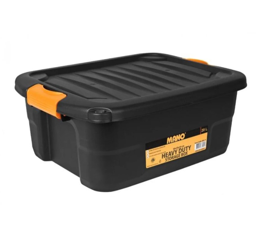 Heavy-duty Plastic Storage Box With Lid, 21-liter Capacity, Size 390×506×200 Mm, Mano Brand, Made In Turkey.