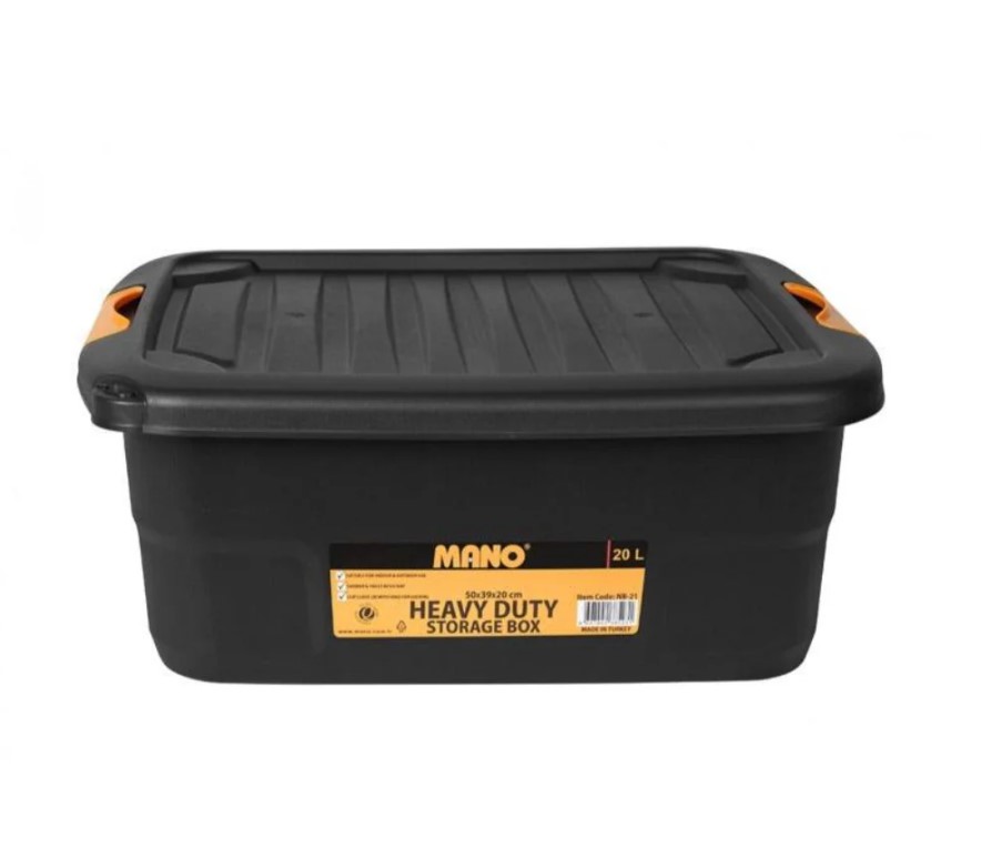 Heavy-duty Plastic Storage Box With Lid, 21-liter Capacity, Size 390×506×200 Mm, Mano Brand, Made In Turkey.