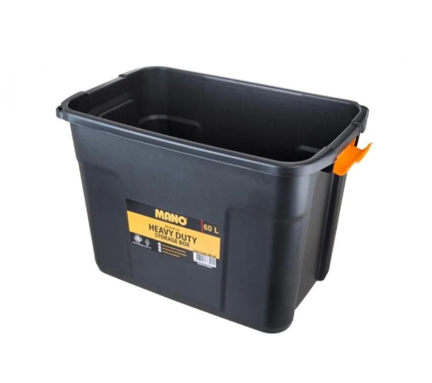 Heavy-duty Plastic Storage Box With Lid, 60-liter Capacity, Size 600×393×410 Mm, Mano Brand, Made In Turkey.