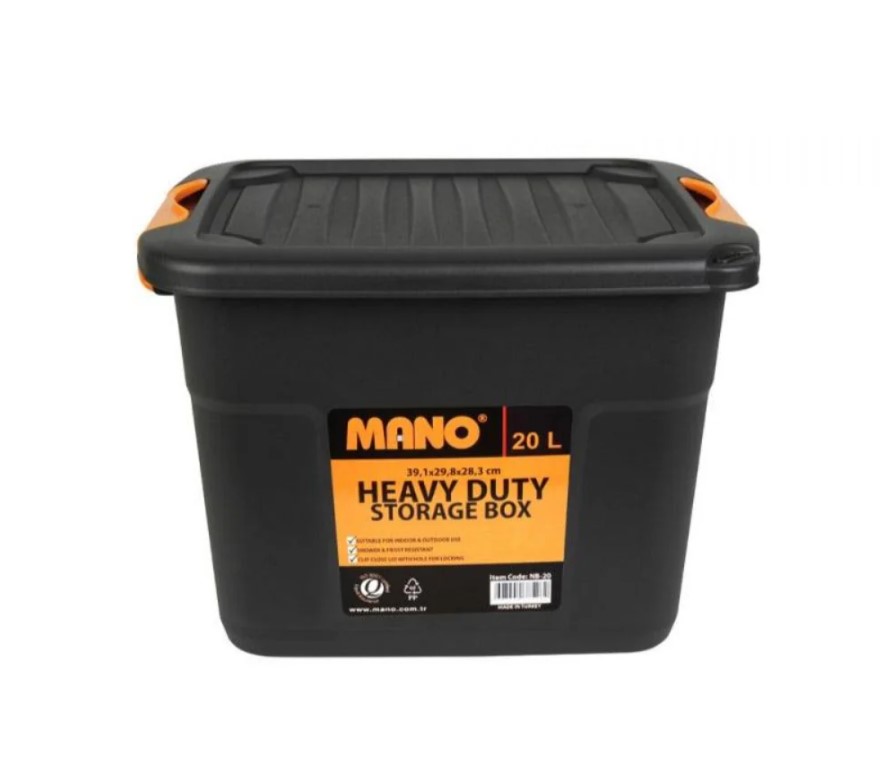 Heavy-duty Plastic Storage Box With Lid, 20-liter Capacity, Size 390×298×283 Mm, Mano Brand, Made In Turkey.