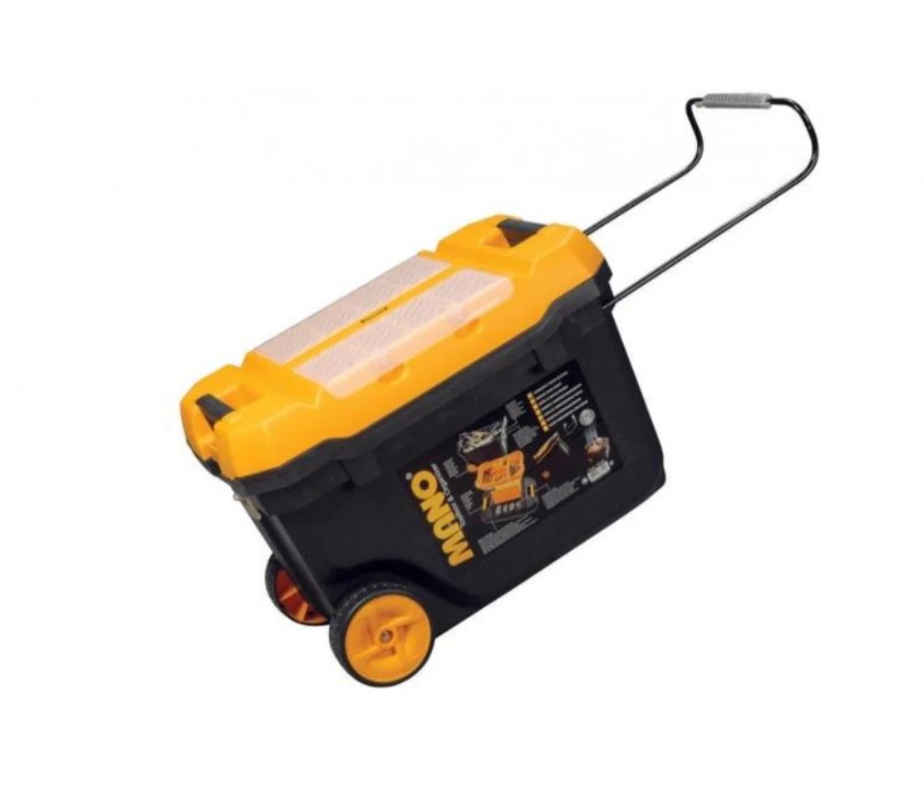 شنطة عدة بعجل وادراج علوية وداخلي نظام ترولي قفل معدن 28 بوصة مقاس 380×595×420 مم ماركة مانو صناعة تركي