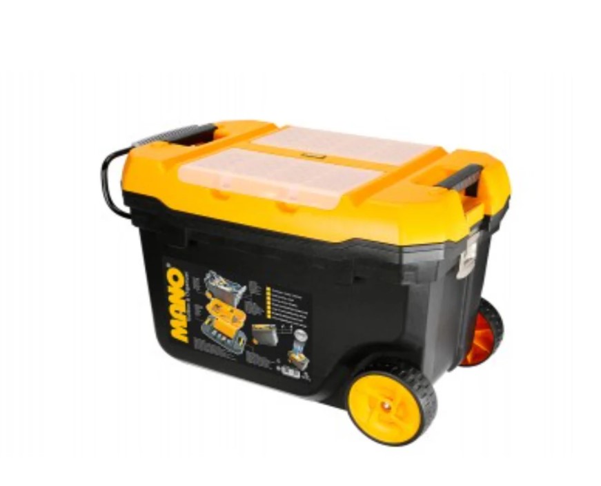 Tool Box With Wheels, Featuring Top And Inner Drawers, Trolley System, And Metal Latch. 28-inch Size (380×595×420 Mm)