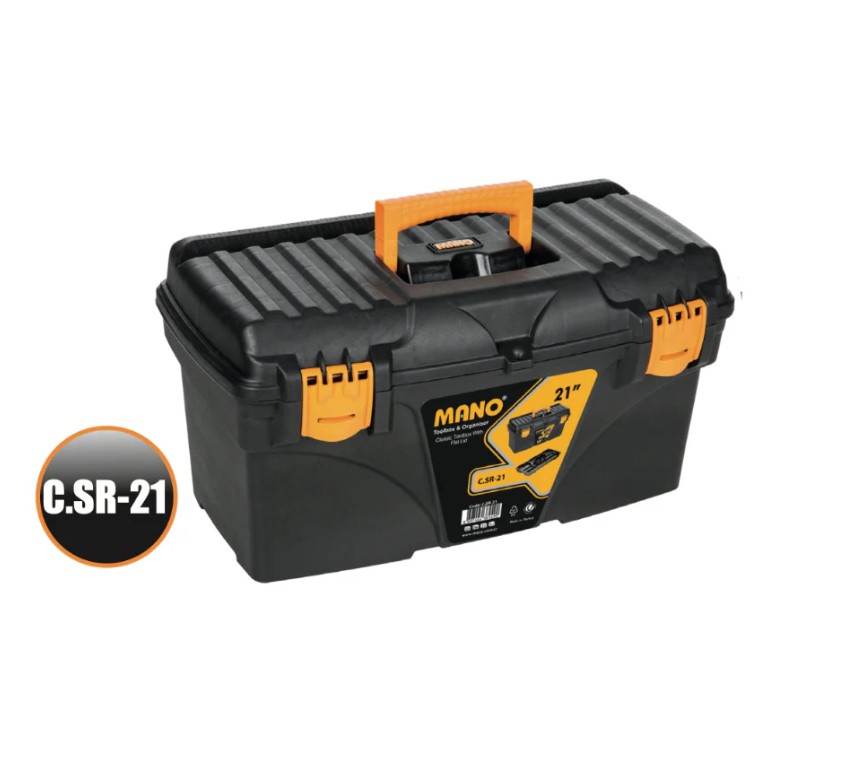 Black Plastic Tool Box, 21-inch Size (533×291×272 Mm), Mano Brand, Made In Turkey.