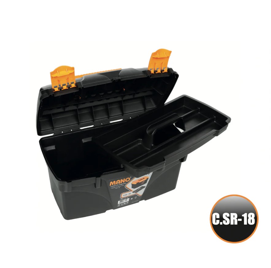 Black Plastic Tool Box, 18-inch Size (432×251×236 Mm), Mano Brand, Made In Turkey.
