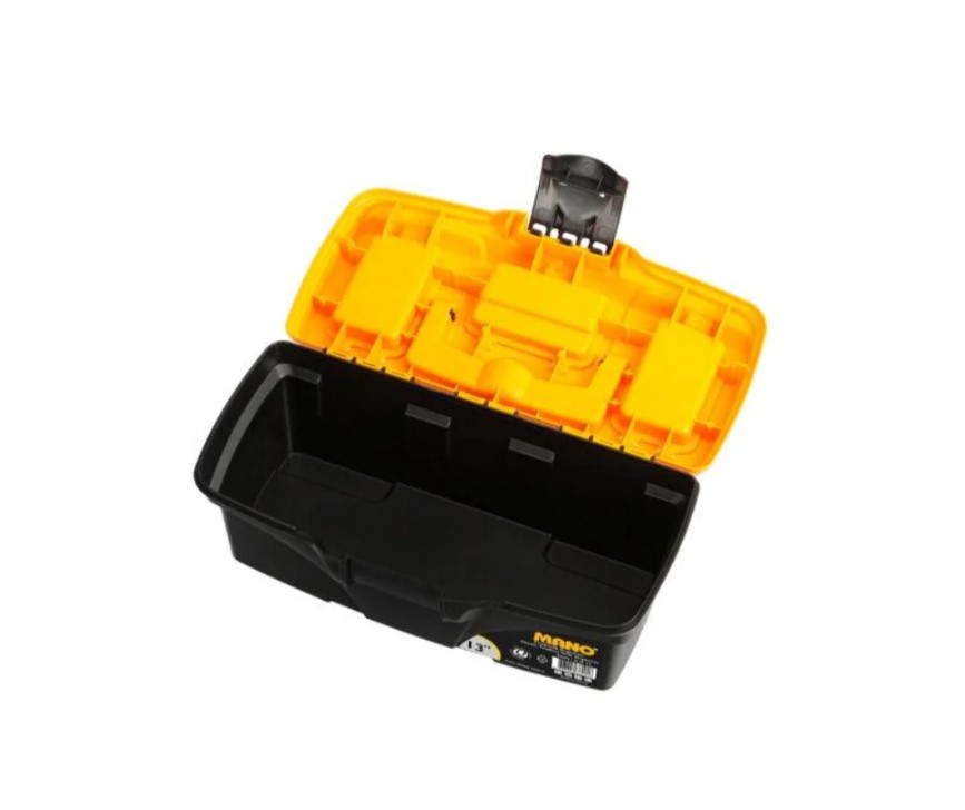 Plastic Tool Box With Top Compartments, 13-inch Size (320×165×136 Mm), Mano Brand, Made In Turkey.