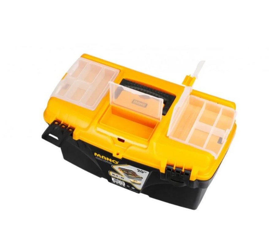Plastic Tool Box With Top Compartments And Movable Internal Drawers, 20-inch Size (510×290×280 Mm) Yellow Color