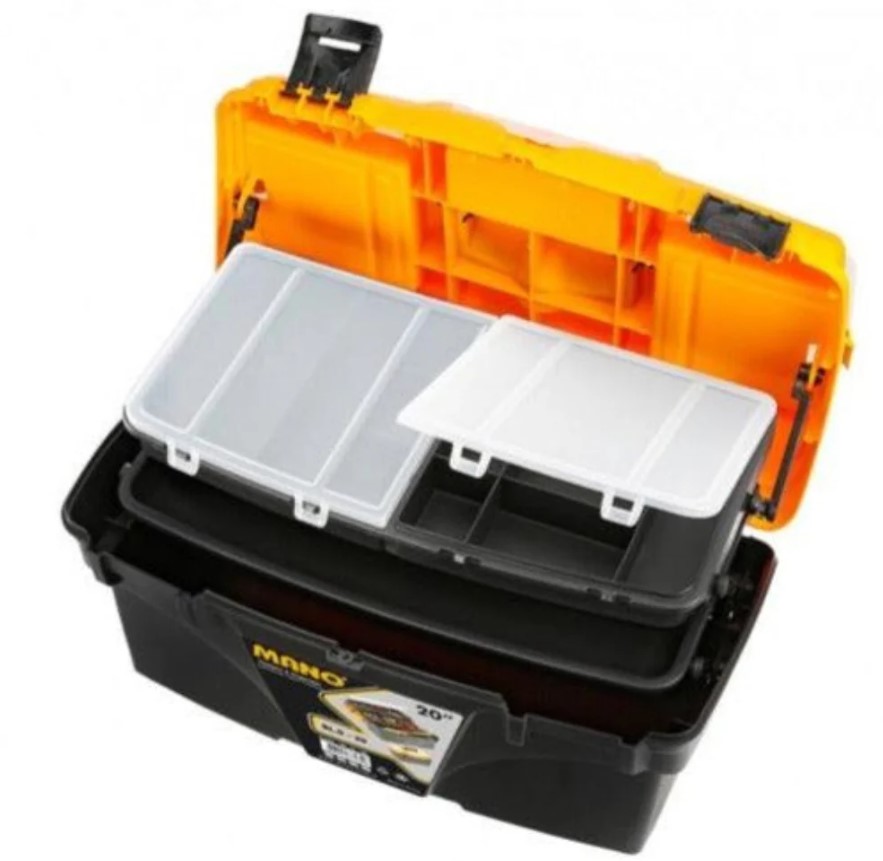 Plastic Tool Box With Top Compartments And Movable Internal Drawers, 20-inch Size (510×290×280 Mm) Yellow Color