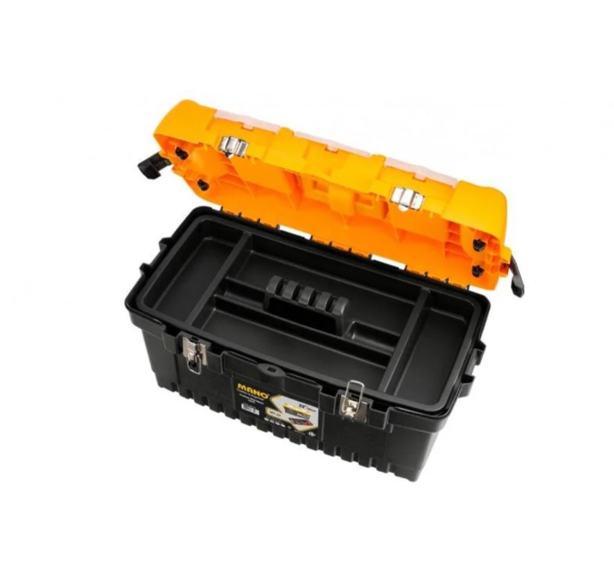 Plastic Tool Box With Metal Latch And Top Compartments, 22-inch Size (564×310×310 Mm), Mano Brand, Made In Turkey