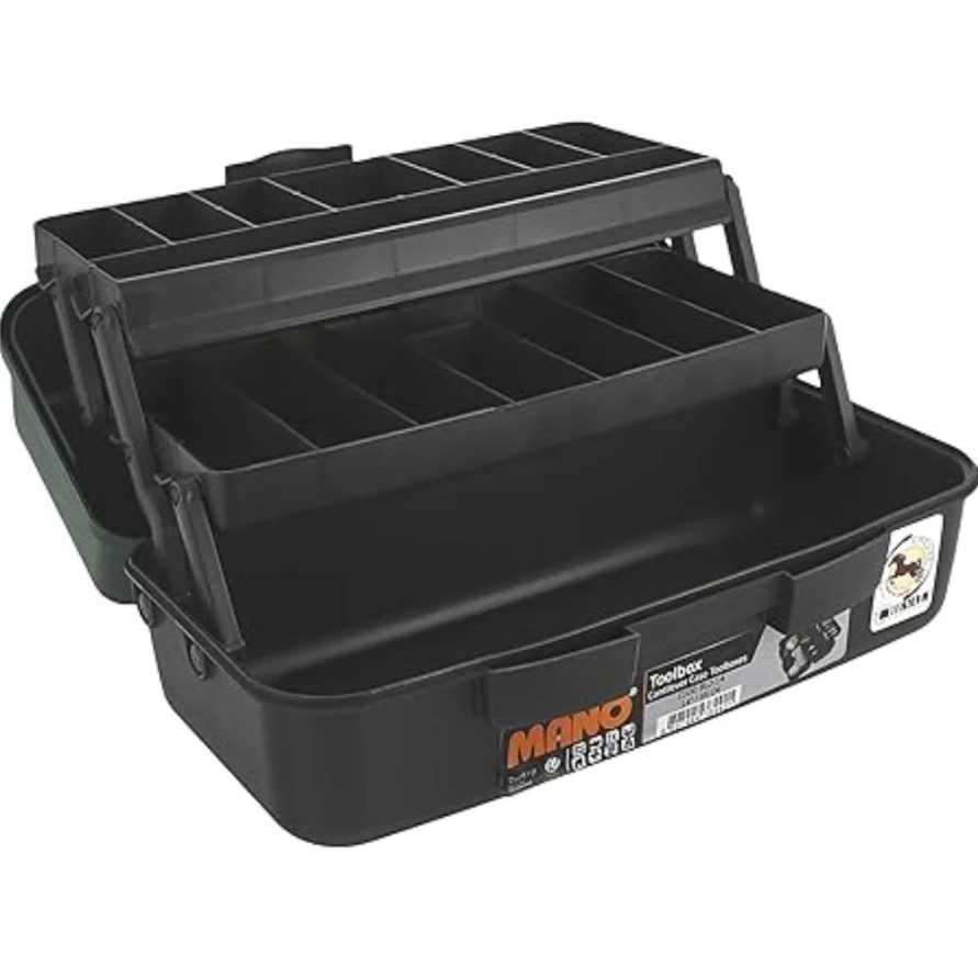 شنطة عدة بلاستيك بحوافظ علوية وادراج داخلية متحركة خضراء 14 بوصة مقاس 157×324×140 مم ماركة مانو صناعة تركي