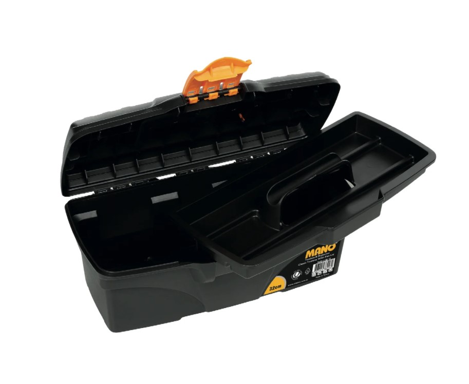 Black Plastic Tool Box, 13 Inches, Size 320×165×135 Mm, Brand: Mano, Made In Turkey
